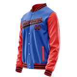 Custom Electric-Blue Orange Solid Color Varsity Letterman Jacket