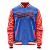 Custom Electric-Blue Orange Solid Color Varsity Letterman Jacket