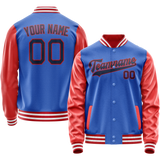 Custom Electric-Blue Orange Solid Color Varsity Letterman Jacket