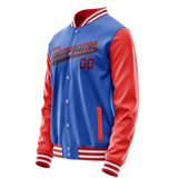 Custom Electric-Blue Orange Solid Color Varsity Letterman Jacket