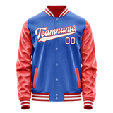 Custom Electric-Blue Orange Solid Color Varsity Letterman Jacket