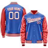 Custom Electric-Blue Orange Solid Color Varsity Letterman Jacket