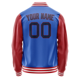 Custom Electric-Blue Texas-Orange Solid Color Varsity Letterman Jacket
