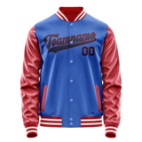 Custom Electric-Blue Texas-Orange Solid Color Varsity Letterman Jacket