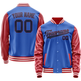 Custom Electric-Blue Texas-Orange Solid Color Varsity Letterman Jacket