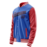 Custom Electric-Blue Texas-Orange Solid Color Varsity Letterman Jacket