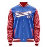 Custom Electric-Blue Crimson Solid Color Varsity Letterman Jacket
