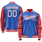 Custom Electric-Blue Crimson Solid Color Varsity Letterman Jacket