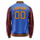 Custom Electric-Blue Brown Solid Color Varsity Letterman Jacket