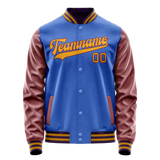 Custom Electric-Blue Brown Solid Color Varsity Letterman Jacket