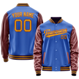 Custom Electric-Blue Brown Solid Color Varsity Letterman Jacket
