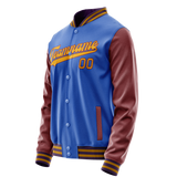 Custom Electric-Blue Brown Solid Color Varsity Letterman Jacket