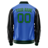 Custom Electric-Blue Neon-Green Solid Color Varsity Letterman Jacket