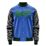 Custom Electric-Blue Neon-Green Solid Color Varsity Letterman Jacket