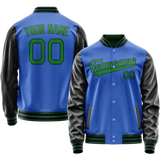 Custom Electric-Blue Neon-Green Solid Color Varsity Letterman Jacket