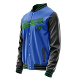 Custom Electric-Blue Neon-Green Solid Color Varsity Letterman Jacket