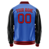 Custom Electric-Blue Black Solid Color Varsity Letterman Jacket
