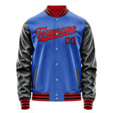Custom Electric-Blue Black Solid Color Varsity Letterman Jacket
