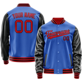 Custom Electric-Blue Black Solid Color Varsity Letterman Jacket
