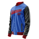 Custom Electric-Blue Black Solid Color Varsity Letterman Jacket