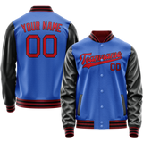 Custom Electric-Blue Red Solid Color Varsity Letterman Jacket