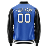 Custom Electric-Blue White Solid Color Varsity Letterman Jacket