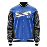 Custom Electric-Blue White Solid Color Varsity Letterman Jacket