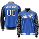 Custom Electric-Blue White Solid Color Varsity Letterman Jacket