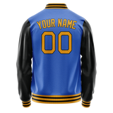 Custom Electric-Blue Old-Gold Solid Color Varsity Letterman Jacket