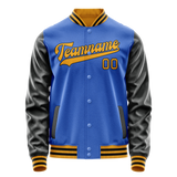 Custom Electric-Blue Old-Gold Solid Color Varsity Letterman Jacket