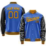 Custom Electric-Blue Old-Gold Solid Color Varsity Letterman Jacket