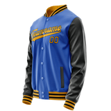 Custom Electric-Blue Old-Gold Solid Color Varsity Letterman Jacket
