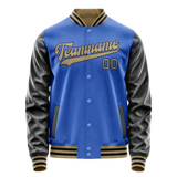 Custom Electric-Blue Black Solid Color Varsity Letterman Jacket