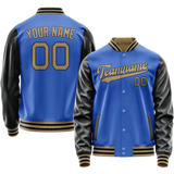 Custom Electric-Blue Black Solid Color Varsity Letterman Jacket