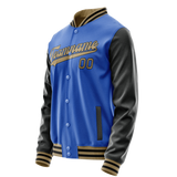 Custom Electric-Blue Black Solid Color Varsity Letterman Jacket
