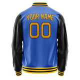 Custom Electric-Blue Black Solid Color Varsity Letterman Jacket