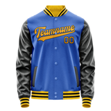Custom Electric-Blue Black Solid Color Varsity Letterman Jacket