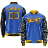 Custom Electric-Blue Black Solid Color Varsity Letterman Jacket