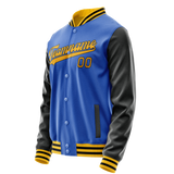 Custom Electric-Blue Black Solid Color Varsity Letterman Jacket