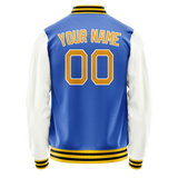 Custom Electric-Blue White Solid Color Varsity Letterman Jacket