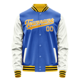 Custom Electric-Blue White Solid Color Varsity Letterman Jacket