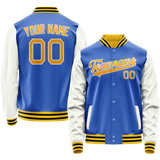 Custom Electric-Blue White Solid Color Varsity Letterman Jacket