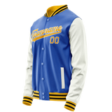 Custom Electric-Blue White Solid Color Varsity Letterman Jacket