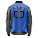 Custom Electric-Blue Gray Solid Color Varsity Letterman Jacket