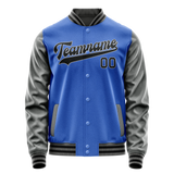 Custom Electric-Blue Gray Solid Color Varsity Letterman Jacket