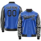 Custom Electric-Blue Gray Solid Color Varsity Letterman Jacket