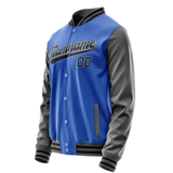 Custom Electric-Blue Gray Solid Color Varsity Letterman Jacket