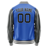 Custom Electric-Blue Gray Solid Color Varsity Letterman Jacket