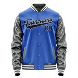 Custom Electric-Blue Gray Solid Color Varsity Letterman Jacket
