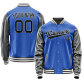 Custom Electric-Blue Gray Solid Color Varsity Letterman Jacket